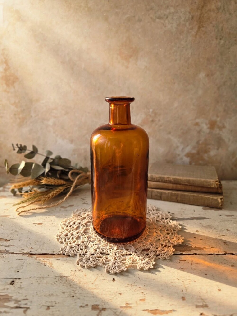 Vintage Amber Glass Apothecary Bottle Rustic Farmhouse Decor Era